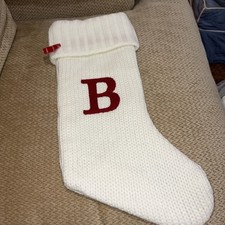Letter Initial  B  18" White Monogram Xmas Stocking Knitted Knit By: Target NWT