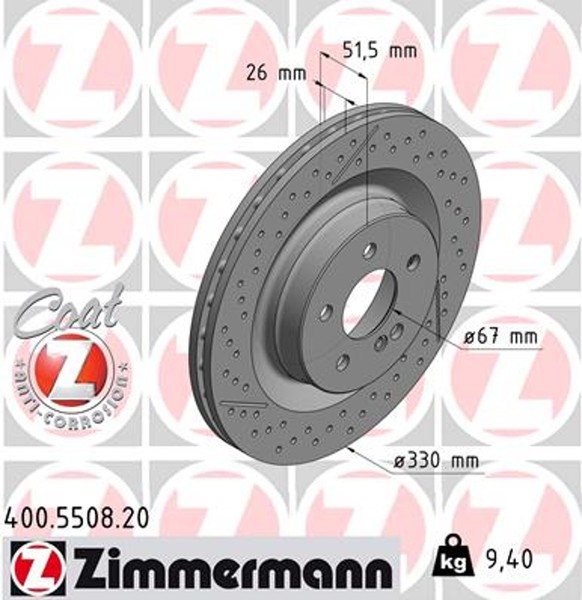 2X Zimmermann Bremsscheibe Coat Z 400.5508.20 FüR Mercedes Klasse S204 C204 W204-image
