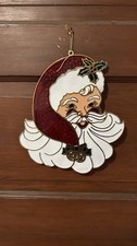 Vintage Christmas Suncatcher -Santa -Plastic Window Hanging -Stained Glass Look