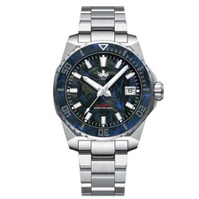 Phoibos LEVIATHAN 200M Acciaio Automatico Nero Carbonio Blu Diver Orologio Uomo