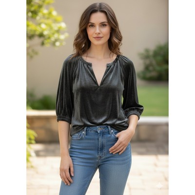 GAP Velvet Top Blouse Black Balloon Sleeve Split Neck Pullover Witchy Womens 2XL