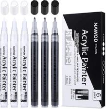 Paint Pens White Black Acrylic Marker 6 Pack, Acrylic Permanent Marker, White Pa