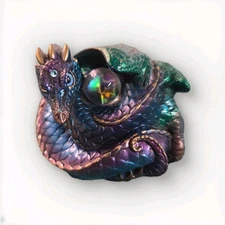 Windstone Editions Coiled Peacock Mother dragon Gold Egg Figurine Pena 
