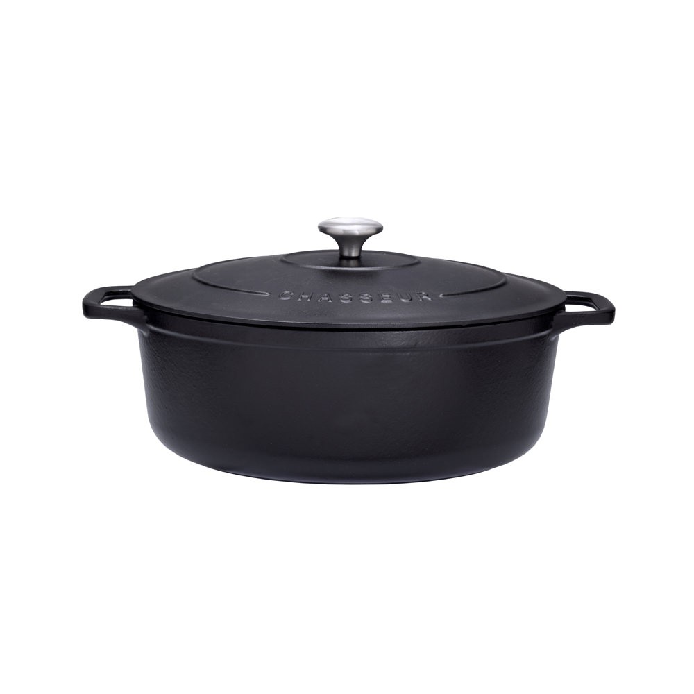 Cocotte ovale 29 cm Chasseur induction marmite fonte émaillée noir 37x23 cm