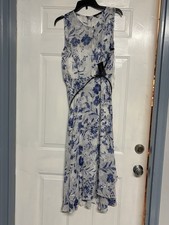 Tommy Hilfiger White/Blue Floral A-Line Midi Dress Women's Size 14 Sleeveless