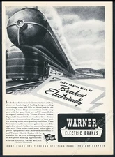 1943 streamlined future train art Warner electric brakes vintage print ad