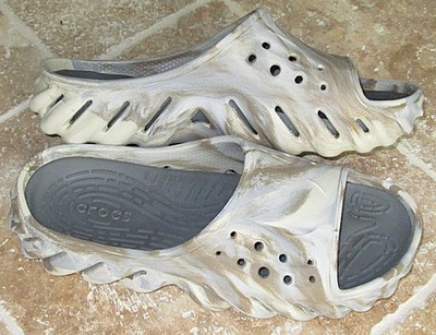 Crocs Echo Marbled Slides Men s 6 Women s 8 Slip On Sandals Tan Gray Cushion