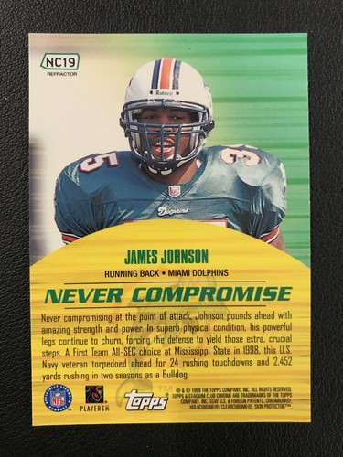 1999 Stadium Club #NC19 James Johnson Green Refractor Miami Dolphins - Picture 2 of 2