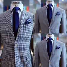 Blue Seersucker Men's Suits Summer Formal Business Beach Party Tuxedos Blazer