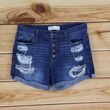 Mudd Jean Shorts Distressed High Rise Midi Juniors Sz 9 Blue Stretch Button-Fly