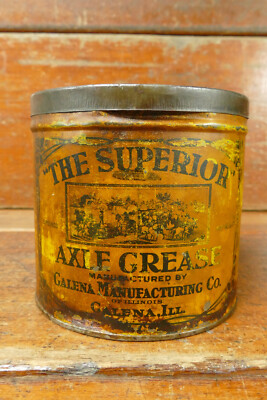 RARE Vintage THE SUPERIOR AXLE GREASE 5lb Metal Grease Oil Can Galena Illinois