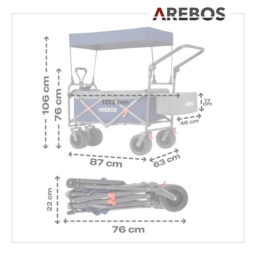 AREBOS Bollerwagen mit Dach | Handwagen Transportkarre Gerätewagen | Blau-Grau - Bild 12 von 15