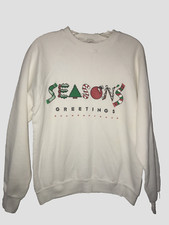 Vintage SEASONS GREETINGS Christmas Holiday Sweatshirt Size Large Long Sleeve