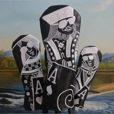 Premium Poker King Black Golf Driver Cover Fairway Wood Cover Hybrid Head Cover