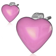 Stainless Steel 2 tone Pink Love Heart Stud Earrings Pair LEB470