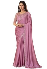Women's Embroidery Lace Sequence Chiffon Saree With Unstitched Blouse Piece