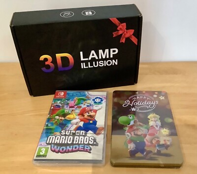 Super Mario Bros Wunderspiel, Pin Abzeichen, Weihnachten Urlaub Steelbook + LED Nachtlicht