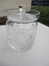 Vintage Crystal Cut Glass Jam Preserve Honey Pot With Lid 4 1/2 in Tall