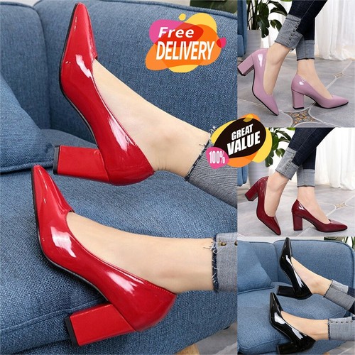 Zapatos Para Mujer De Vestir Cómoda De Tacos Altos Para Oficina Rojo Negro  Rosa | eBay
