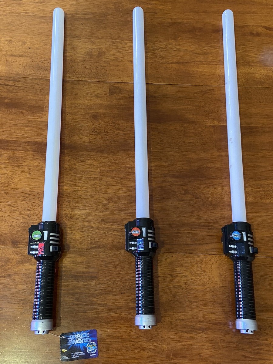Collection of 3 Space Sword Lightsabers Green Red & Blue, Lights