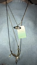 DECREE Set of 3 Layered Necklaces Faux Stone/Horn/Dangles Gold Tone NWT Jewelry