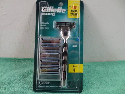 NEW Gillette Mach3 Men's 1 Razor + 6 Cartridges Blade Refills