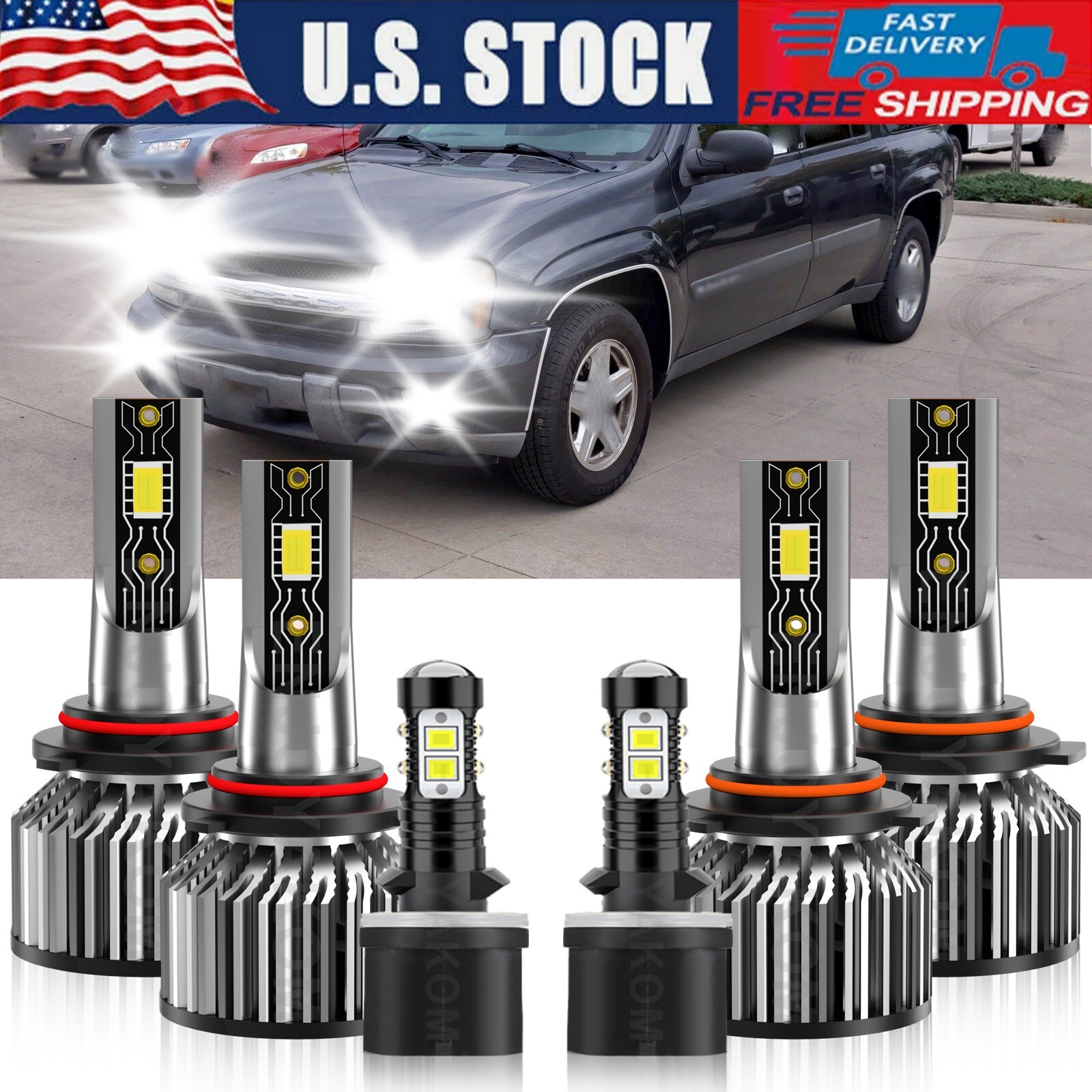 LED Headlight Hi Lo+Fog Light Bulb kit white For Chevy Trailblazer EXT 2002-2006