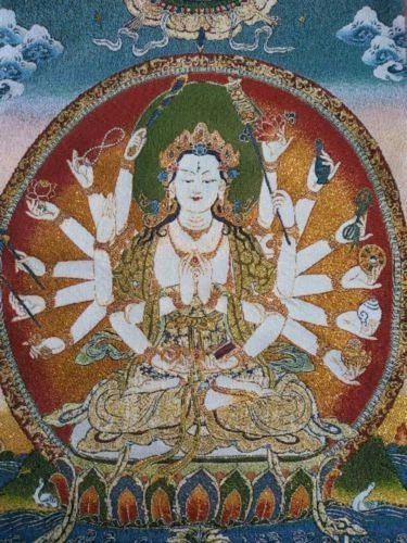 Estatua de Buda de Seda Tibetana de 36" de Nepal Thangka Bordada Mil Manos Kwan-yin Foto 2 de 2
