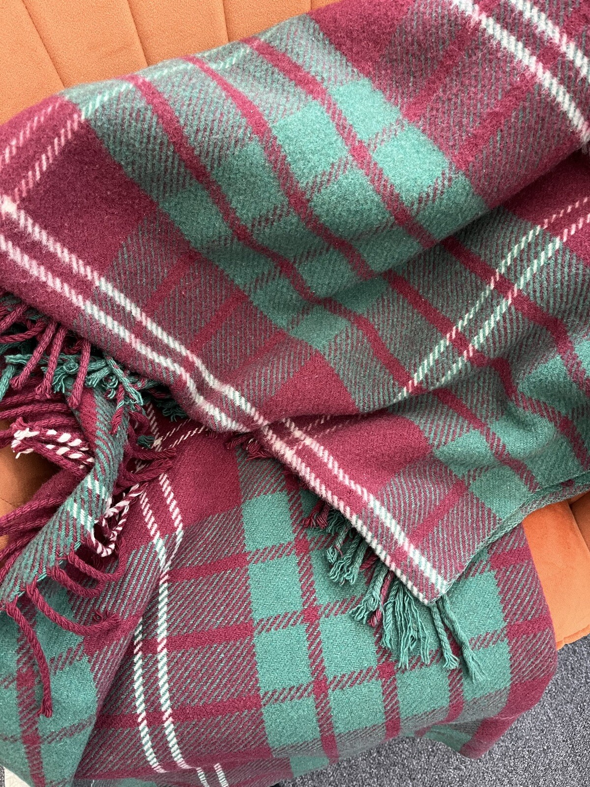 VINTAGE SCOTTISH HILLTOP GREEN RED LARGE FRINGE TARTAN WOOL BLANKET eBay