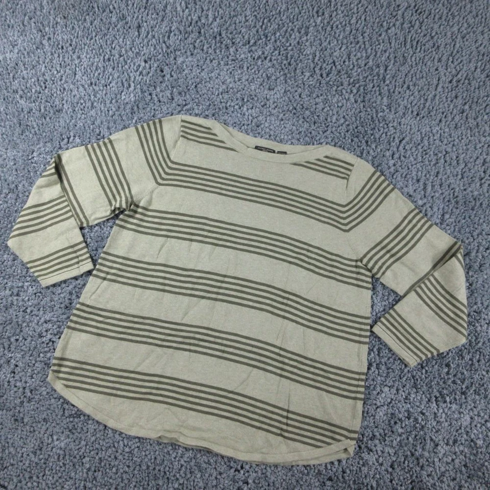 Jeanne Pierre рубашка женщин 2 X зеленая полоса туника лодка воротник длинным рукавом вязаный - Изображение 2 из 4