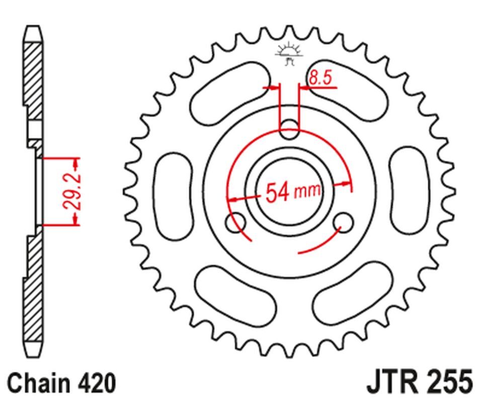 Pignon arrière JT 255 résistant à l'usure pour chaîne 520 Honda Monkey