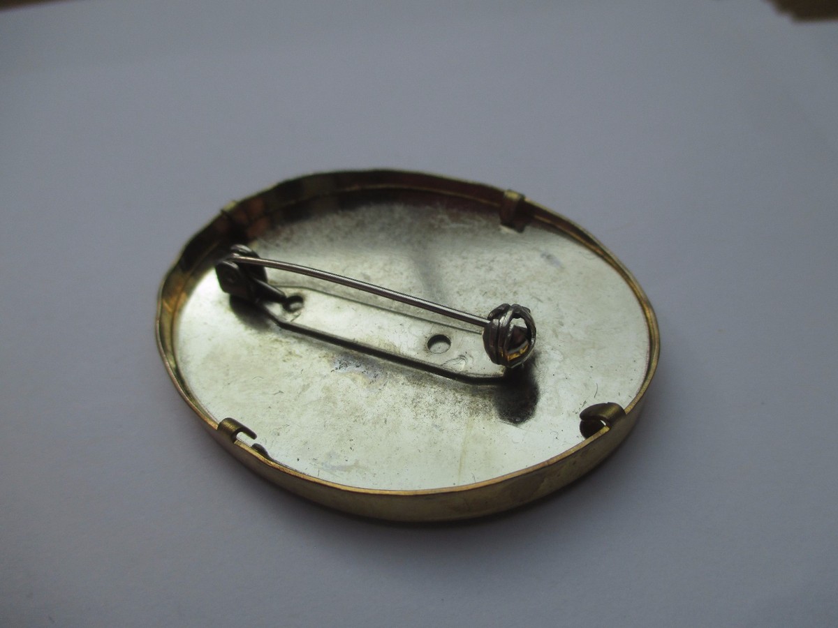 Broche Vintage Camée Sous Résine - Couleur Or & Pastel - Modèle 2636 - Occasion Bon État
