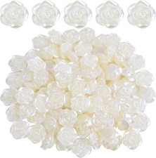15 mm ABS Plastic Rose Flower Beads Lovely Roseflower Spacer Small, White
