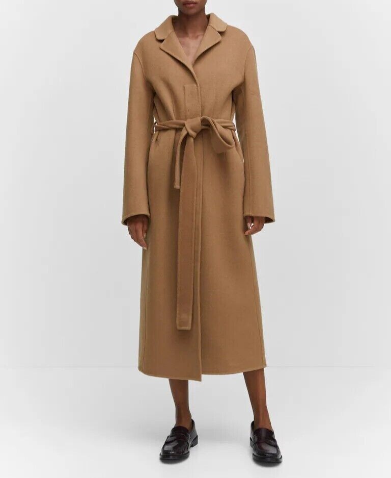 Mango Wool coat with handmade belt Medium Brown Women's Size XS