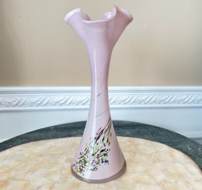 Vintage Nico Romania Glass SRL 12'' Pink Vase 