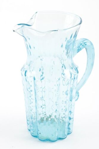 Dainty handmade aqua water pitcher with ribbon glass handle - lovely - Picture 3 of 3