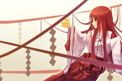 Anime girls redhead red eyes long hair miko rubber ducks CCG Gaming Mat Desk