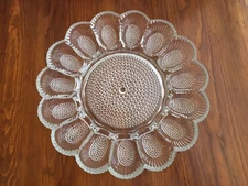 Vintage Indiana Glass Hobnail 11" Heavy Glass Deviled Egg Serving Platter Plate