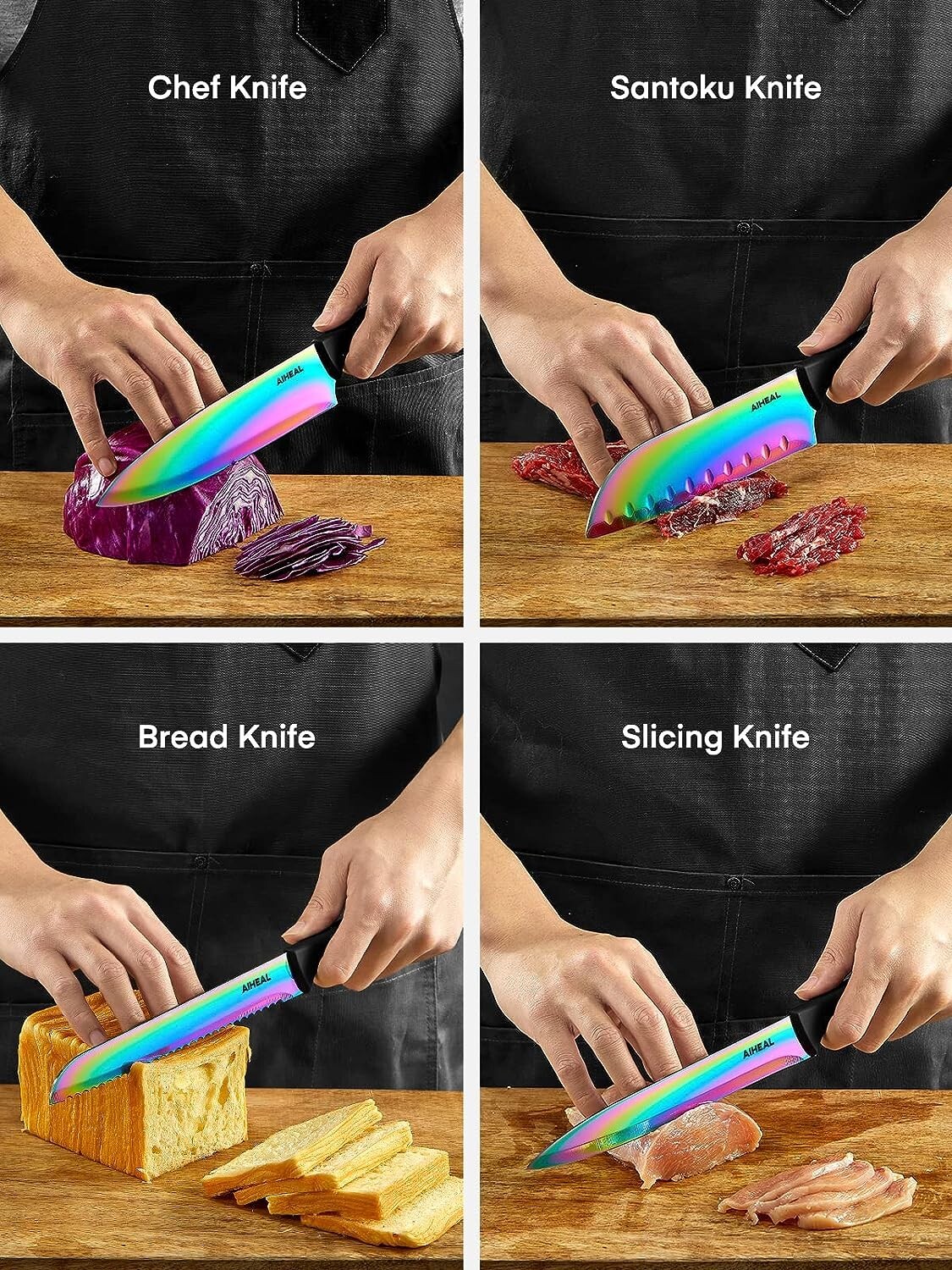 Premium Super Sharp Rainbow Knife Set - Titanium Coating - Kitchen Scissors
