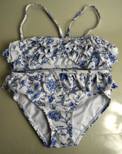 NEW Janie  Jack 2 PC Swim Bathing Suit Maillot De Bain Girls White Blue 7 8