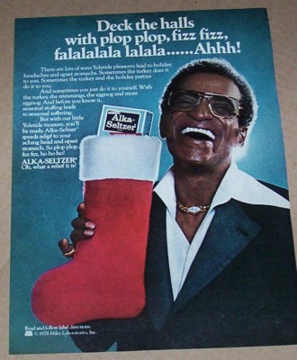 1978 print ad - Alka-Seltzer Christmas SAMMY DAVIS JR plop fizz vintage ADVERT