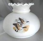 Vintage Milk Glass Hurricane Lamp Shade w/ Crimped Top, Canadian Geese (8" dia.)