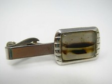 Glass Accent Tie Bar Clip for Men Vintage Silver Tone Nice Design