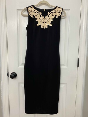 ted baker black dress gold embroidery Ted Baker Gold Embroidered Dress in Black - Size 5