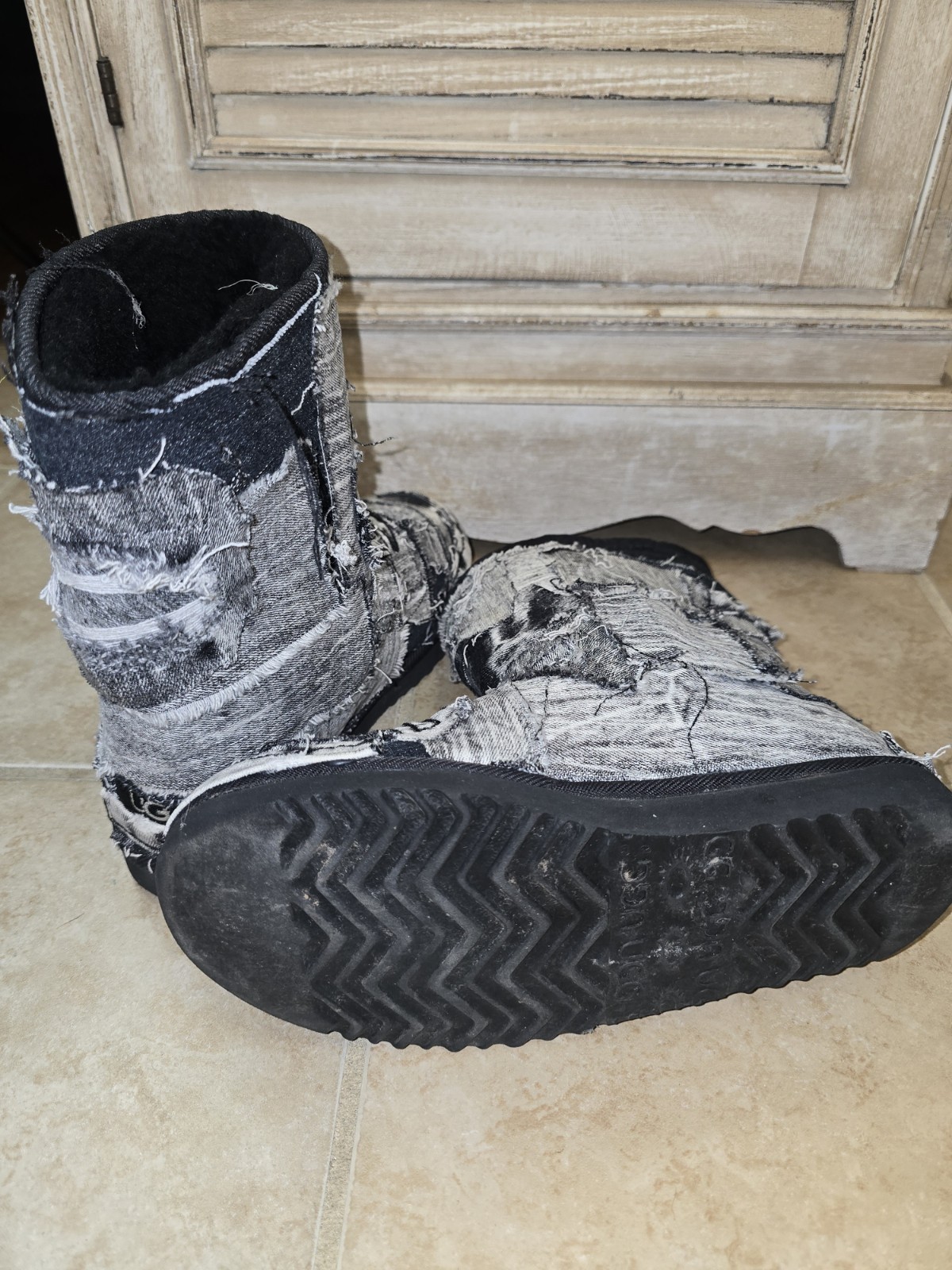 Custom reworked black patchwork denim designer bo… - image 4