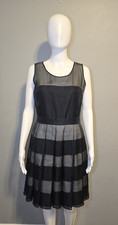 HALSTON HERITAGE Silk Organza Striped Cocktail Dress Luxury Formal LBD Sz 6