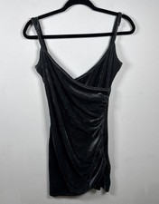 Olivaceous Charcoal Gray Velvet Cowl Neck Ruched Mini Dress Party Size M