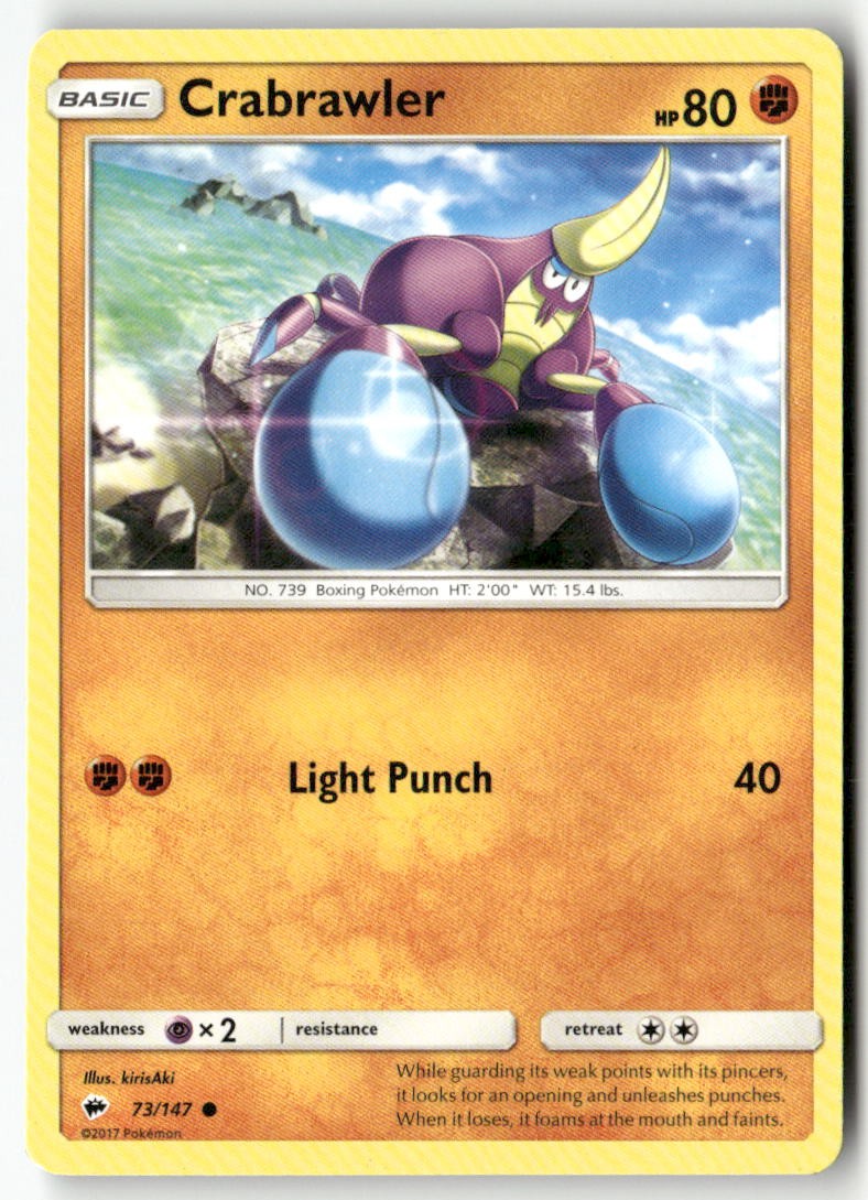 Crabrawler 73/147 Common Burning Shadows Pokemon Lightly Played