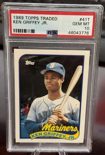1989 KEN GRIFFEY JR TOPPS TRADED ROOKIE PSA 10  MARINERS 50-50? NEW LABEL (776)