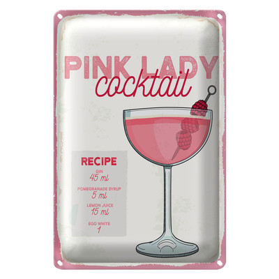 Blechschild Rezept Pink Lady Cocktail Recipe 18x12cm